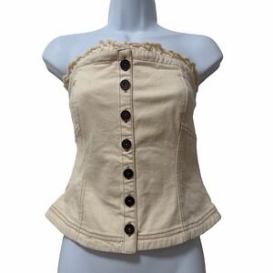 Anthropologie Pilcro Denim Smocked Corset Top Size M Cream Ethereal Ren Faire